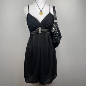 Y2K‎ Gothic Rhinestone Formal Black Mini Dress Bling Party Women's Size Small